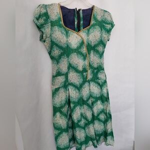 Vintage Bespoke Green and White Patterned Dress